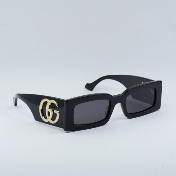 Gucci GG1425S 001 Sunglasses Black Rectangle Frame, Grey Lenses - Picture 8 of 12